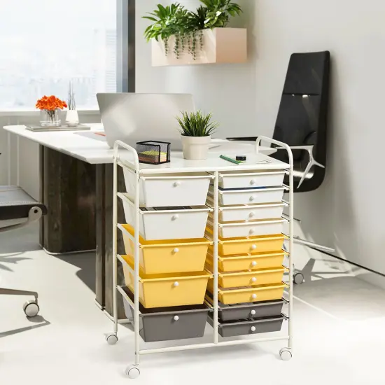 Costway 15 Drawer Rolling Storage Cart Storage Rolling Carts Drawers {4}