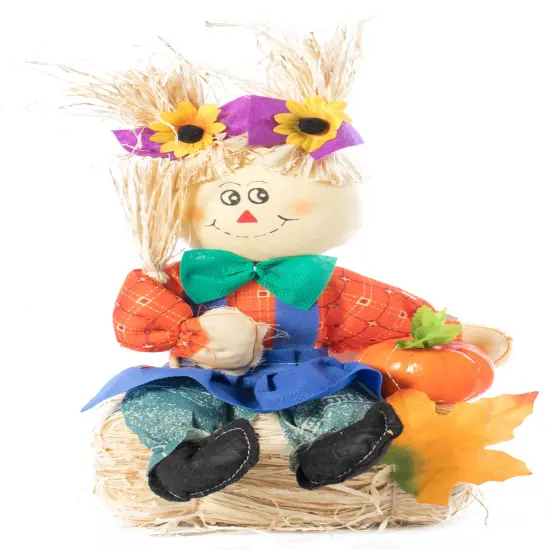 Gardenised 13 Inch Adorable Trio Yard Decor Featuring Outdoor Garden Scarecrows Relaxing Gracefully on Rustic Hay Bales. Perfect for Adding a Touch of Countryside Charm to your Outdoor Space {5}