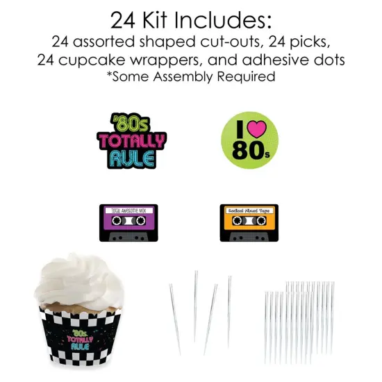 Big Dot of Happiness 80's Retro - Cupcake Decoration - Totally 1980s Party Cupcake Wrappers and Treat Picks Kit - Set of 24 {6}