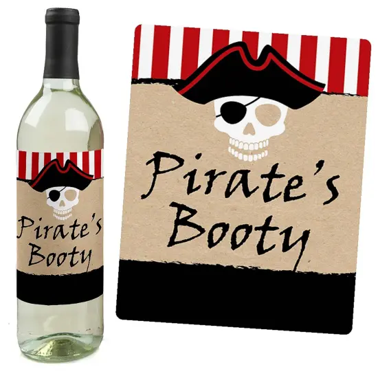 Big Dot of Happiness Beware of Pirates - Pirate Birthday Party Decorations for Women and Men - Wine Bottle Label Stickers - Set of 4 {6}