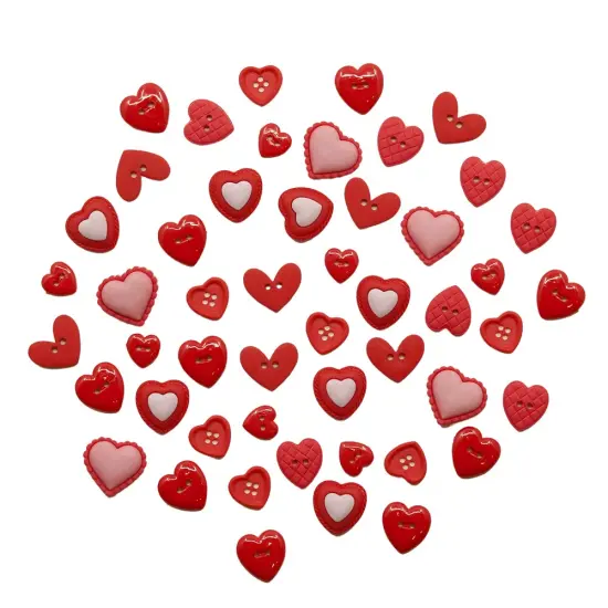 Heart Button Assortment &ndash; 50 Red & Pink Valentine&rsquo;s Day Buttons for Sewing & Crafts &ndash; Resin Novelty Heart Designs {1}