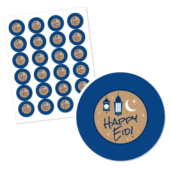 Big Dot of Happiness Ramadan - Eid Mubarak Circle Sticker Labels - 24 Count - Happy Eid {3}