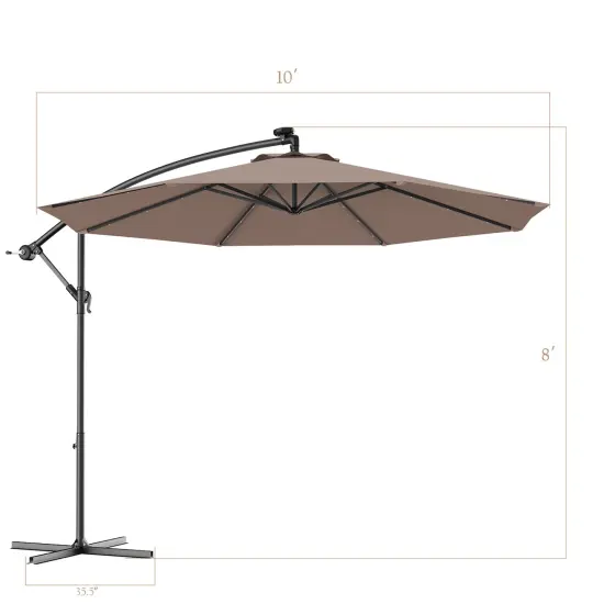 Costway 10' Hanging Solar LED Umbrella Patio Garden Sun Shade Offset Market W/Base Tan {3}