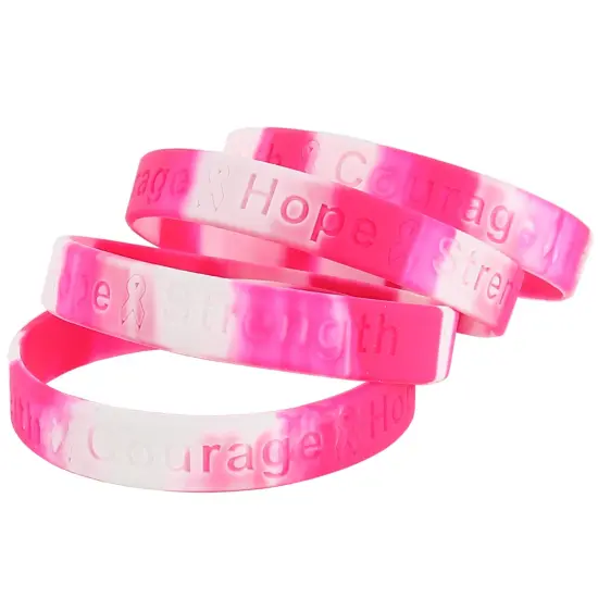 Breast Cancer Awareness Bracelets - Pink Ribbon Camouflage Silicone Rubber Cancer Support Bulk Party Giveaways Favors - Lot of 50 {2}