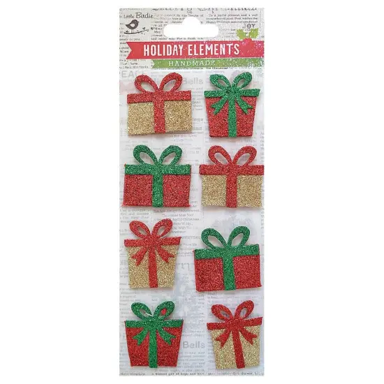 Little Birdie Christmas 3D Embellishment 8/Pkg-Mini Glitter Presents {1}
