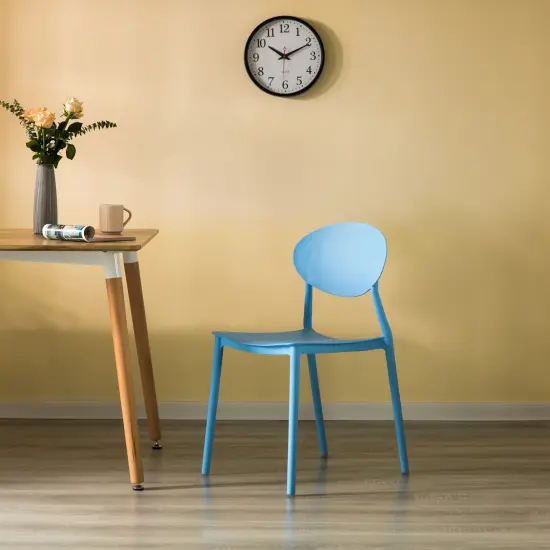 Modern Plastic Outdoor Dining Chair with Open Oval Back Design Single Blue {6}