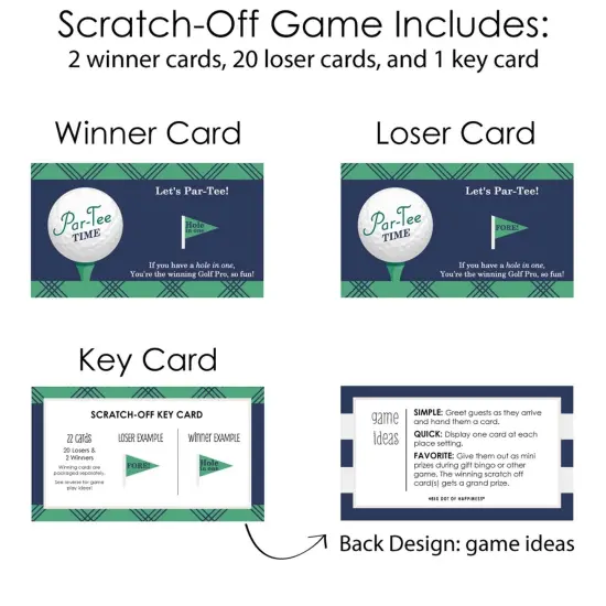 Big Dot of Happiness Par-Tee Time - Golf - Birthday or Retirement Party Game Scratch Off Cards - 22 Count {6}