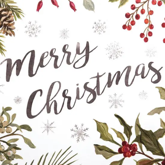 "Merry " Sentiment With Greenery Holly Hardboard Single Placemat, 13" x 16" {6}