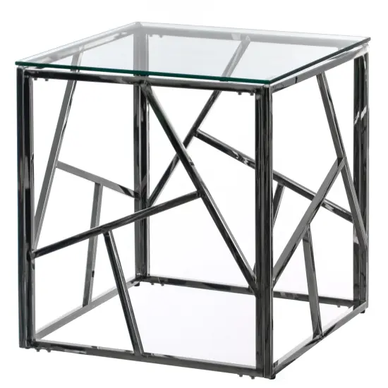 Modern Square End Side Table, Tempered Glass Top Metal Coffee Table Gold {7}