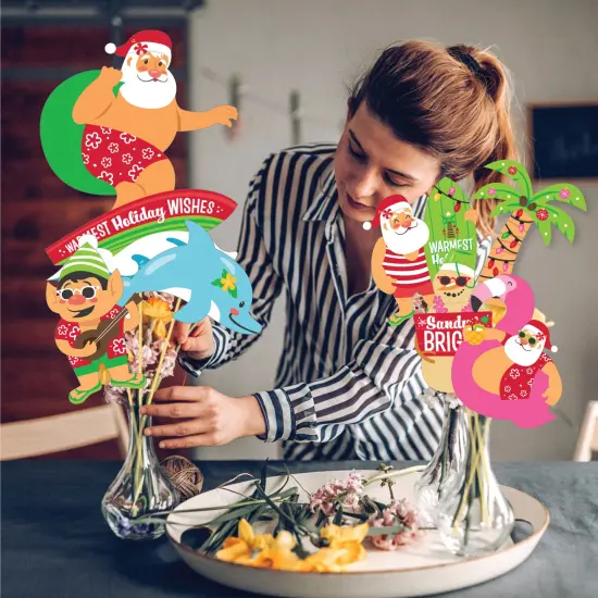 Big Dot of Happiness Tropical Christmas - Beach Santa Holiday Party Centerpiece Sticks - Showstopper Table Toppers - 35 Pieces {4}
