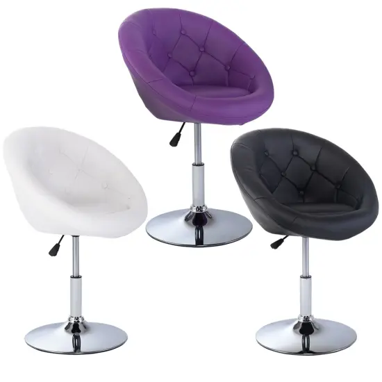 Costway 1PC Adjustable Modern Swivel Round Tufted Back Accent Chair PU Leather {8}