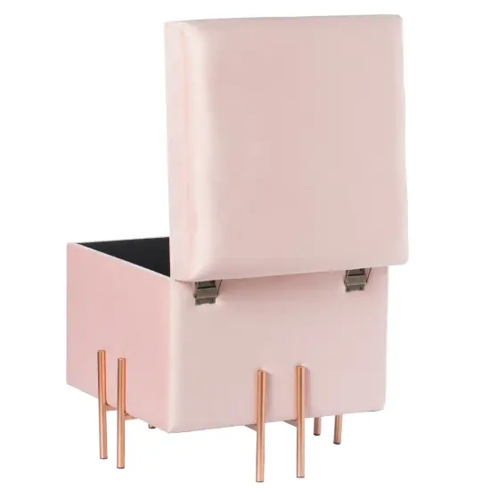 Square Velvet Storage Ottoman with Rose Gold Legs Ivory {12}