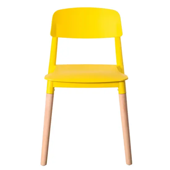 Modern Plastic Dining Chair Open Back with Beech Wood Legs Set of 2 Yellow {4}