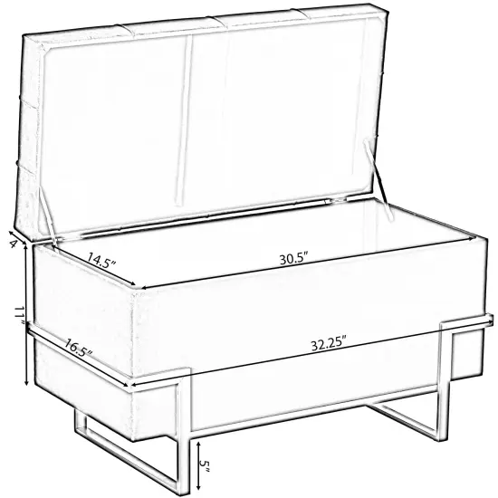 Rectangle Velvet Storage Ottoman Stool Box with Abstract Golden Legs | Decorative Sitting Bench for Living Room Home Decor with Unique Base Support Black Large {4}