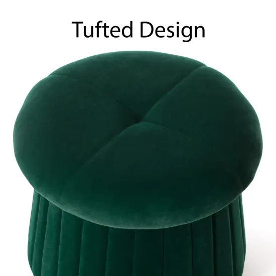 Modern Tufted Velvet Mushroom Shape Storage Ottoman Storage Stool Trunk Green {5}