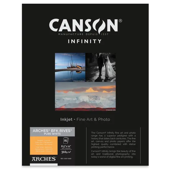 Canson Infinity Arches BFK Rives Inkjet Fine Art and Photo Paper - 8-1/2" x 11", Pure White, 310 gsm, Package of 25 {1}