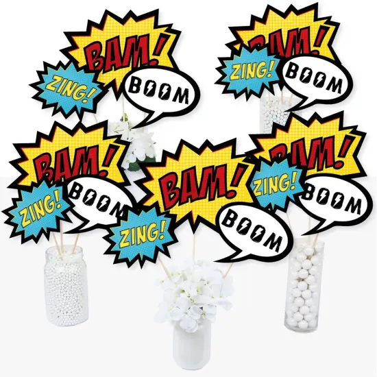 Big Dot of Happiness Bam Superhero - Baby Shower or Birthday Party Centerpiece Sticks - Table Toppers - Set of 15 {3}
