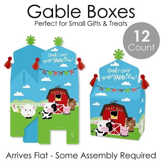 Big Dot of Happiness Farm Animals - Treat Box Party Favors - Barnyard Baby Shower or Birthday Party Goodie Gable Boxes - Set of 12 {7}