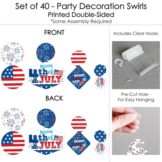 Big Dot of Happiness Firecracker 4th of July -Party Hanging Decor - Party Decoration Swirls - Set of 40 {7}