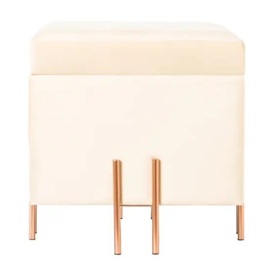 Square Velvet Storage Ottoman with Rose Gold Legs Ivory {4}