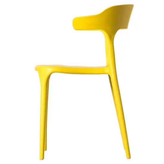 Modern Plastic Outdoor Dining Chair with Open U Shaped Back Single Yellow {3}