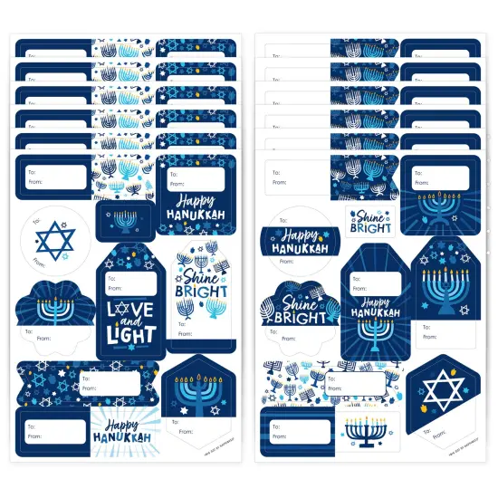 Big Dot of Happiness Hanukkah Menorah - Assorted Chanukah Holiday Party Gift Tag Labels - To and From Stickers - 12 Sheets - 120 Stickers {1}