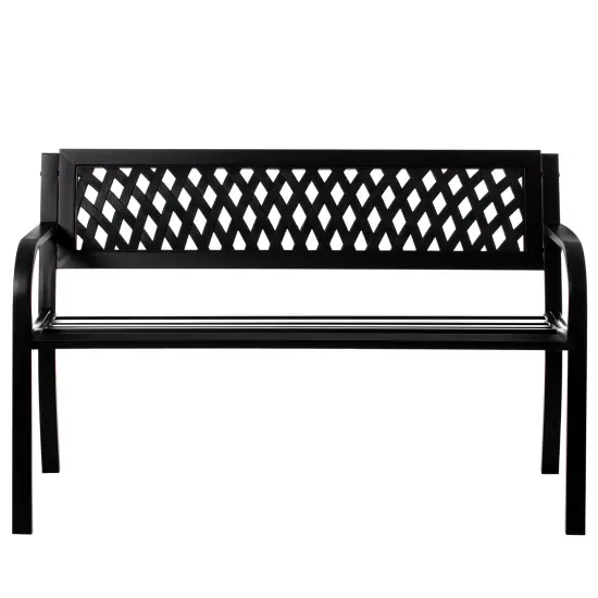 Gardenised Outdoor Steel 47 Park Bench for Yard, Patio, Garden and Deck, Black Weather Resistant Porch Bench, Park Seating {1}