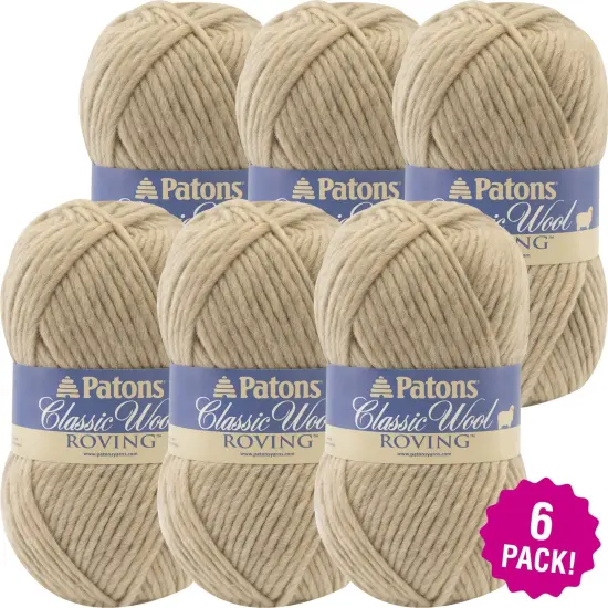 Multipack of 6 - Patons Classic Wool Roving Yarn-Natural {1}