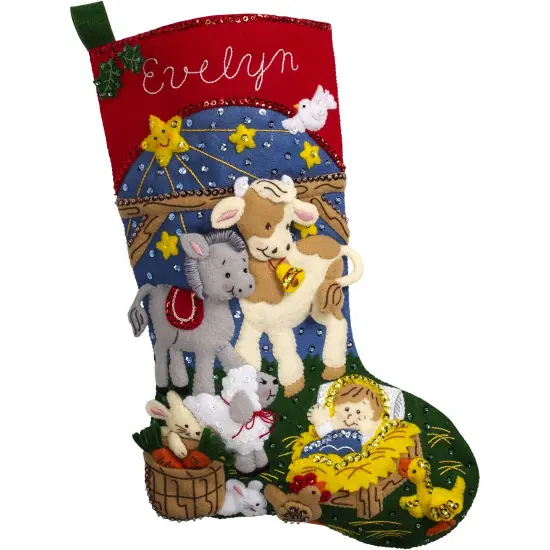 Bucilla Felt Stocking Applique Kit 18" Long-Christmas Nativity {1}