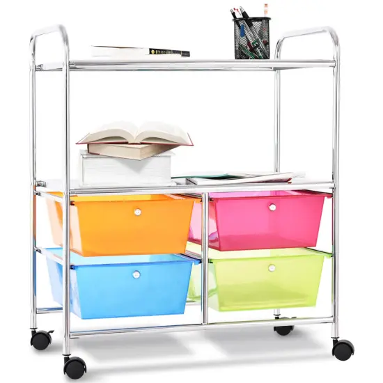 Costway 4 Multifunctional Drawers Rolling Storage Cart Rack Shelves Shelf Home Office {1}