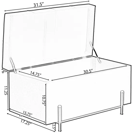 Large Rectangle Velvet Storage Ottoman Stool Box with Golden Legs | Decorative Sitting Bench for Living Room Home Decor with Cylindrical Golden Support Pink {4}