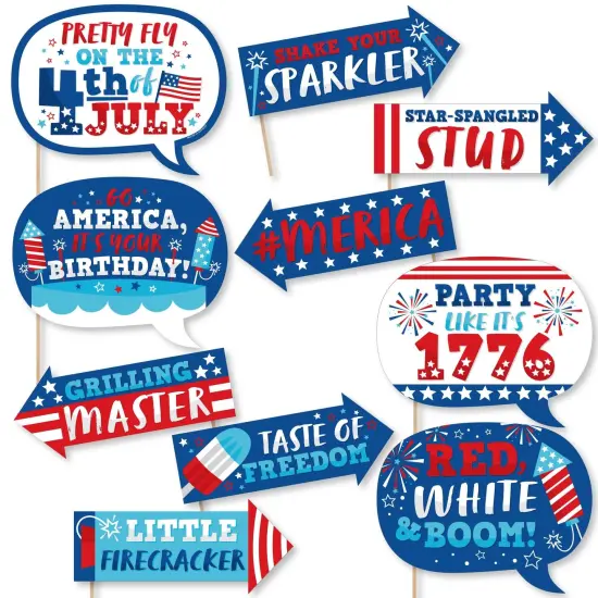 Big Dot of Happiness Funny Firecracker 4th of July - Red, White and Royal Blue Party Photo Booth Props Kit - 10 Piece {1}