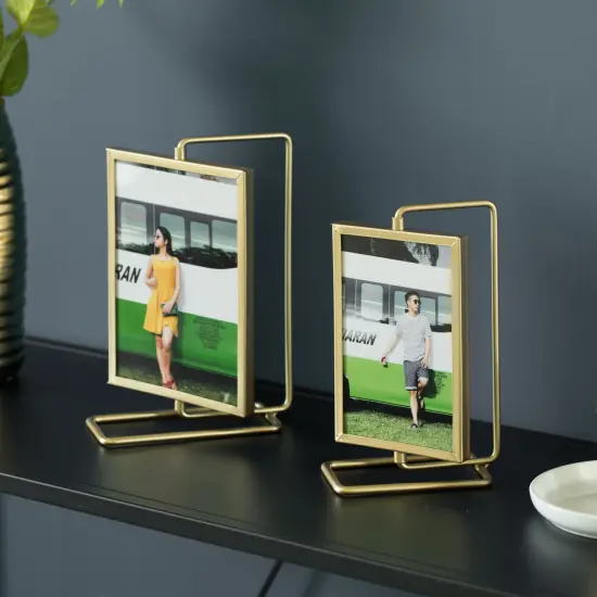 Gold Modern Metal Tabletop Photo Frame with Glass Cover and Free Spinning Stand for Tabletop Display {4}