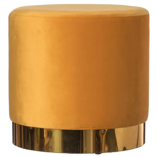 Modern Round Velvet Fabric Standard Ottoman Stool with Gold Base Mustard {1}