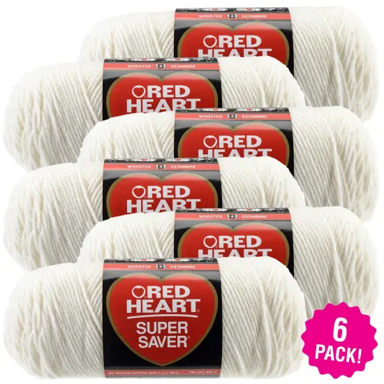 Multipack of 6 - Red Heart Super Saver Yarn-Soft White {1}