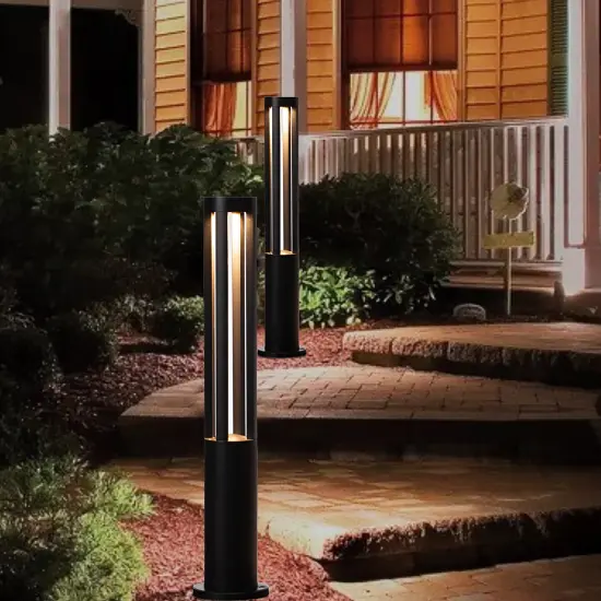Round Black LED Garden Aluminum Light, Decorative Outdoor Bollard Light for Garden, Pathway, and Driveway {4}