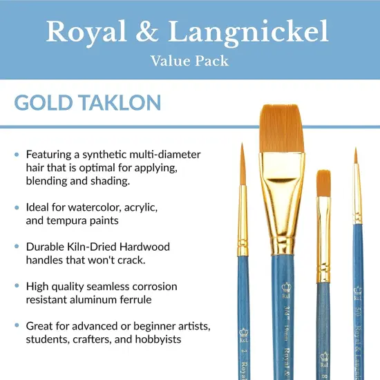 Royal & Langnickel(R) Gold Taklon Flat Value Pack Brush Set-12/Pkg {4}