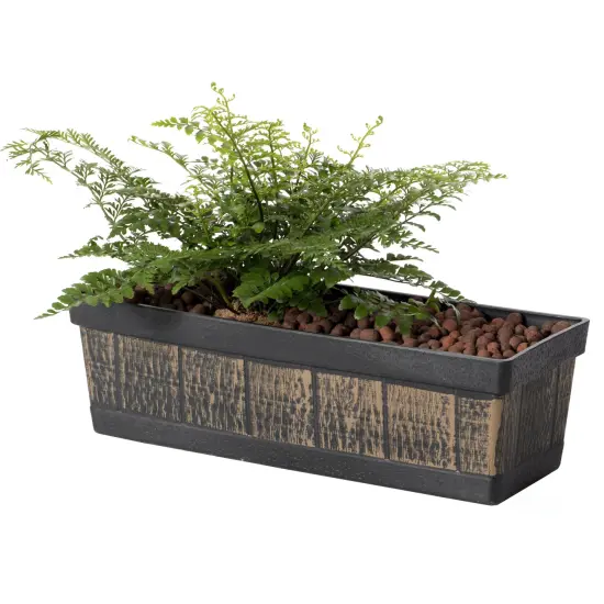 Outdoor and Indoor Rectangle Trough Plastic Planter Box, Vegetables or Flower Planting Pot, Brown {2}