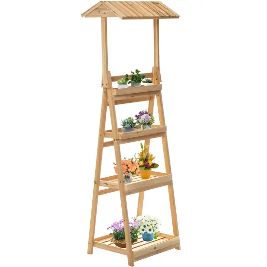 Multi-Functional Wooden Shelf Plant Stand, Storage Rack and Bookcase for Indoor and Covered Outdoor Spaces - Enhances Patios, Porches, Living Rooms, Balconies, Corners, Gardens, and Home Offices {1}