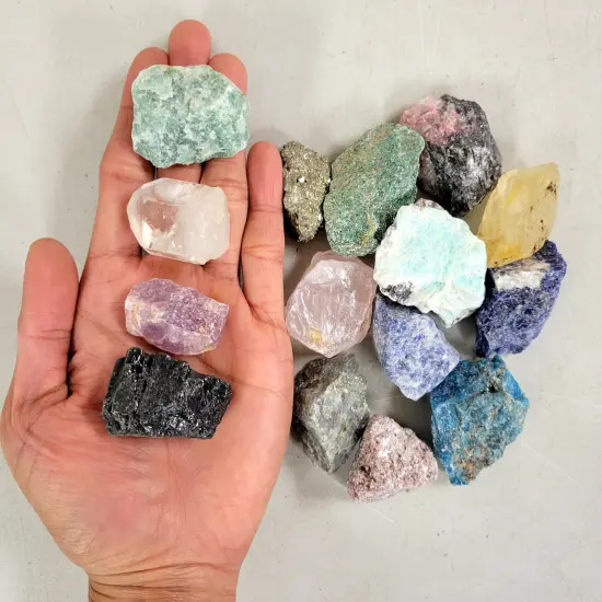 15 Raw Crystals Set Mixed Rough Gemstones {3}