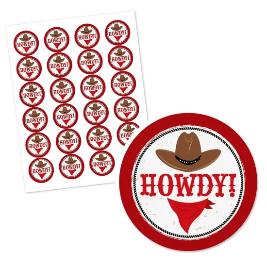 Big Dot of Happiness Western Hoedown - Wild West Cowboy Party Circle Sticker Labels - 24 Count {3}