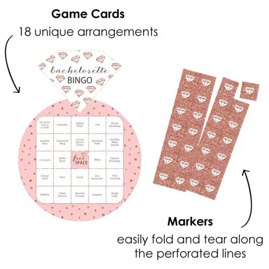 Big Dot of Happiness Bride Squad - Bar Bingo Cards and Markers - Rose Gold Bridal Shower or Bachelorette Party Shaped Bingo Game - Set of 18 {3}