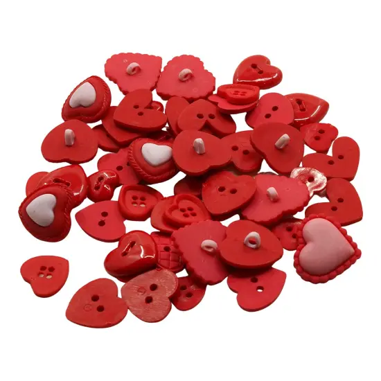 Heart Button Assortment &ndash; 50 Red & Pink Valentine&rsquo;s Day Buttons for Sewing & Crafts &ndash; Resin Novelty Heart Designs {3}
