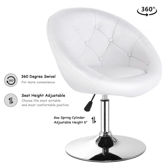 Costway 1PC AdjustableRoundSwivel Tufted Back Accent Chair PU Leather White {5}