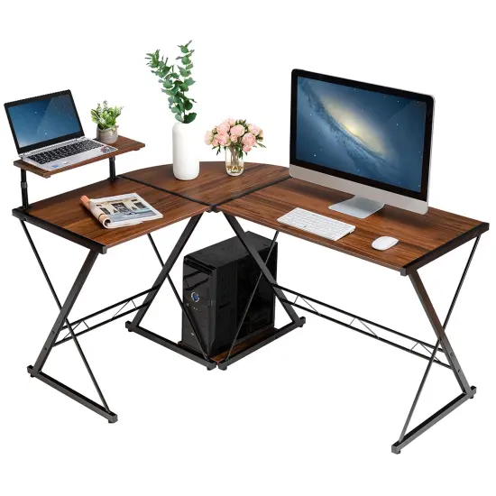 Costway 58'' x 44'' L-Shaped Computer Gaming Desk w/ Monitor Stand & Host Tray Home Office {1}