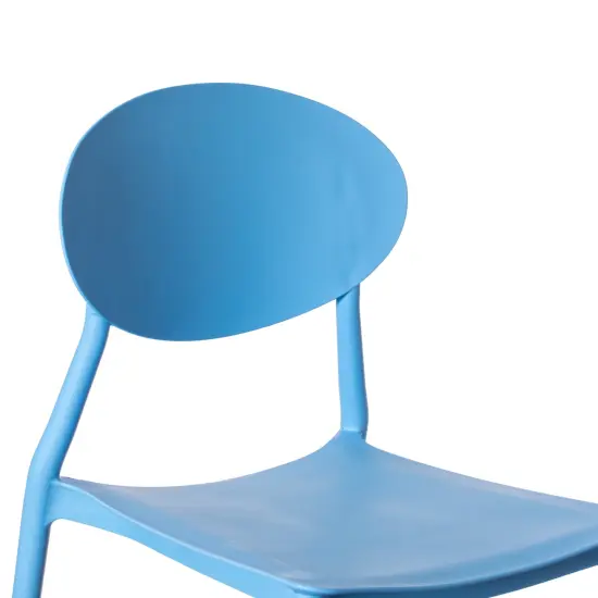 Modern Plastic Outdoor Dining Chair with Open Oval Back Design Single Blue {5}