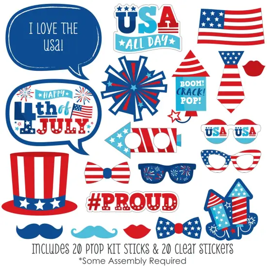 Big Dot of Happiness Firecracker 4th of July - Red, White and Royal Blue Party Photo Booth Props Kit - 20 Count {3}