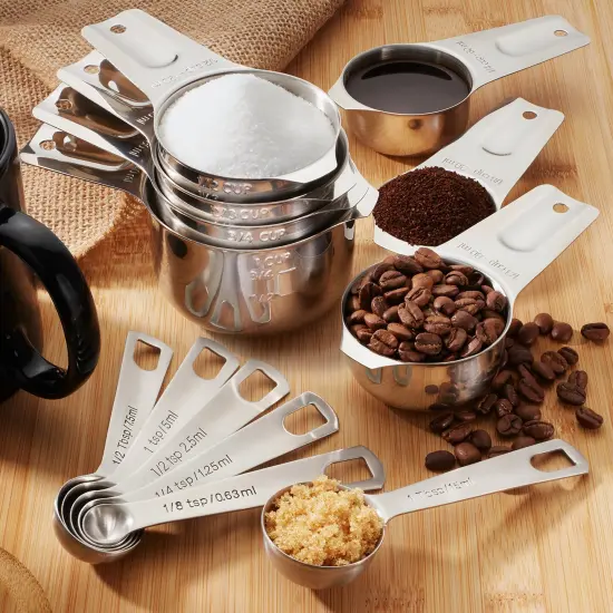 Last Confection 13pc Stainless Steel Measuring Spoon & Cup Set - Kitchen Measurements for Dry Spices and Liquid Cooking & Baking Ingredients {5}