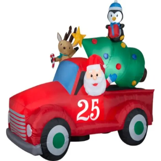 8' Gemmy Airblown Inflatable Christmas Vintage Truck w/ Santa, Reindeer, and Penguin 117339 {1}