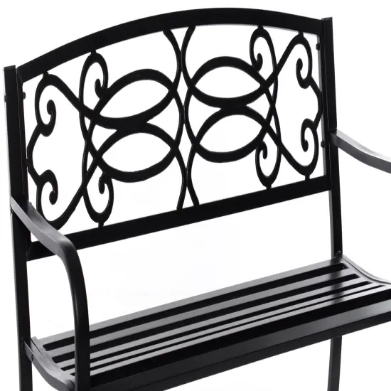 Steel Outdoor Patio Garden Park Seating Bench with Cast Iron Scrollwork Backrest, Front Porch Yard Bench Lawn Decor {5}